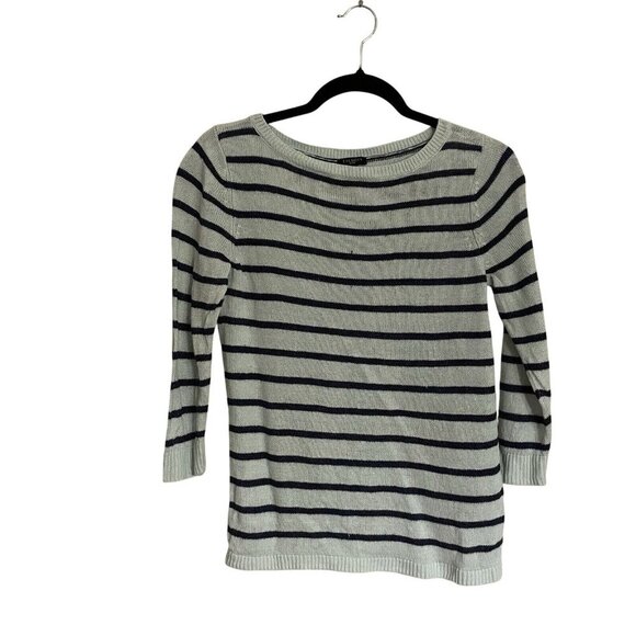 Talbots Petites Women SZ SP Blue Striped 3/4 Sleeve 100% Linen Knit Sweater - Picture 1 of 8